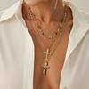 European and American Sense Y-shaped Fringed Necklace Women, Creative Color Double-layer Cross Pendant Collarbone Chain Necklace