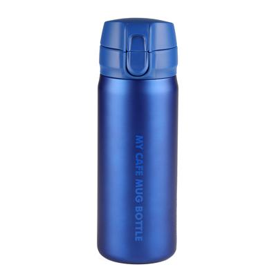 Pearl Metal Water Bottle Bottle Mug Bottle One Touch 350ml Cold Insulation Slim Type Matte Blue My Cafe Mug HB-4780