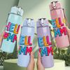 1PC Hello Summer Sun Letter 750ml Color Plastic Sports Water Bottle Leakproof Flip Straw Lid Suitable for Sports Office Home Use