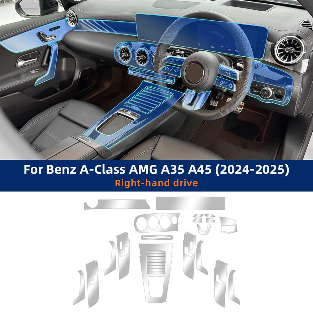 Interior Protective Film for Benz A-Class Amg A35 A45 2024 2025 Navigation Screen Gearbox Anti-Scratch Protection Sticker LHD