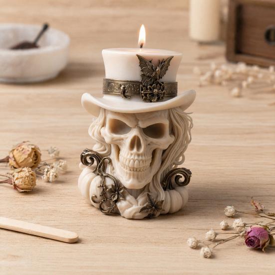 huaqianguhh 3D Cowboy Skull Silicone Mold, Halloween Skeleton Candle Mold for Epoxy Resin, Making, Soap, Clay, Wax Casting, Home Decor