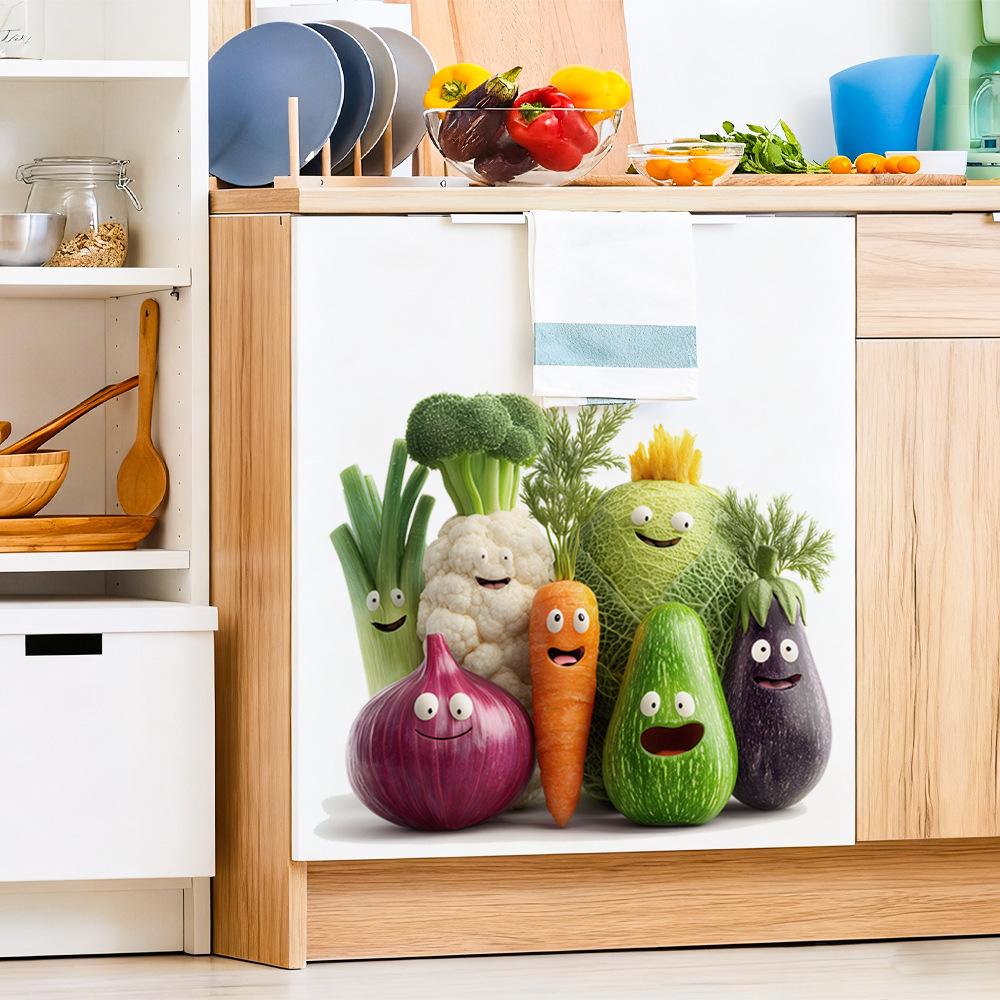 Smiling Vegetables Self Adhesive Wall Sticker for Kitchen Cabinet Fridge Dining Room Door Home Decor