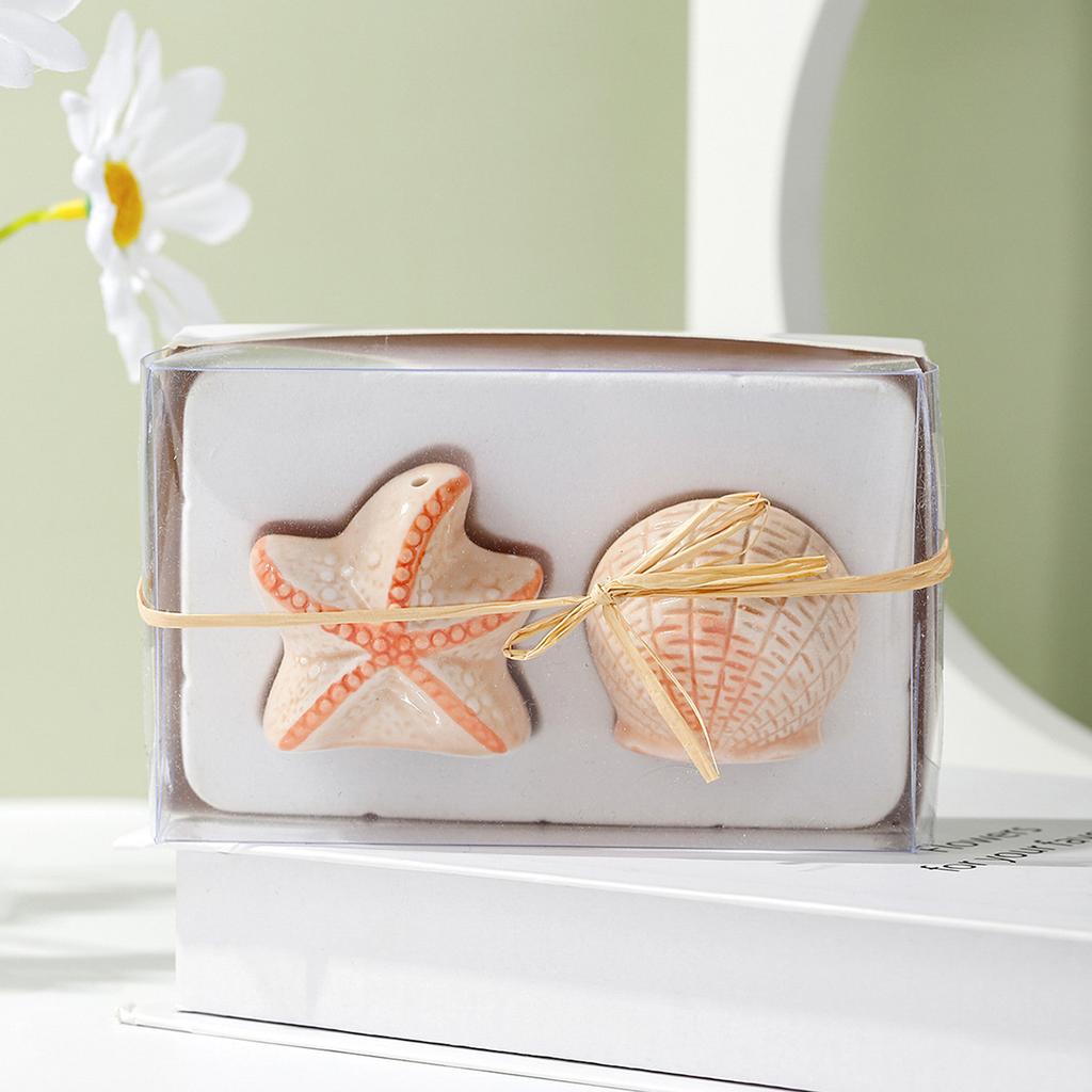 Creative Starfish Conch Ceramic Seasoning Bottle Set Cute Shell Salt Shaker Pepper Seasoning Tank Kitchen Jars Wedding Gift
