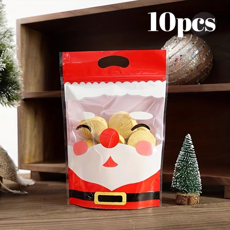 

10Pcs Christmas Santa Face Handle Bags Candy Chocolate Cookie Nougat Biscuit Gift Wrapping Pouches