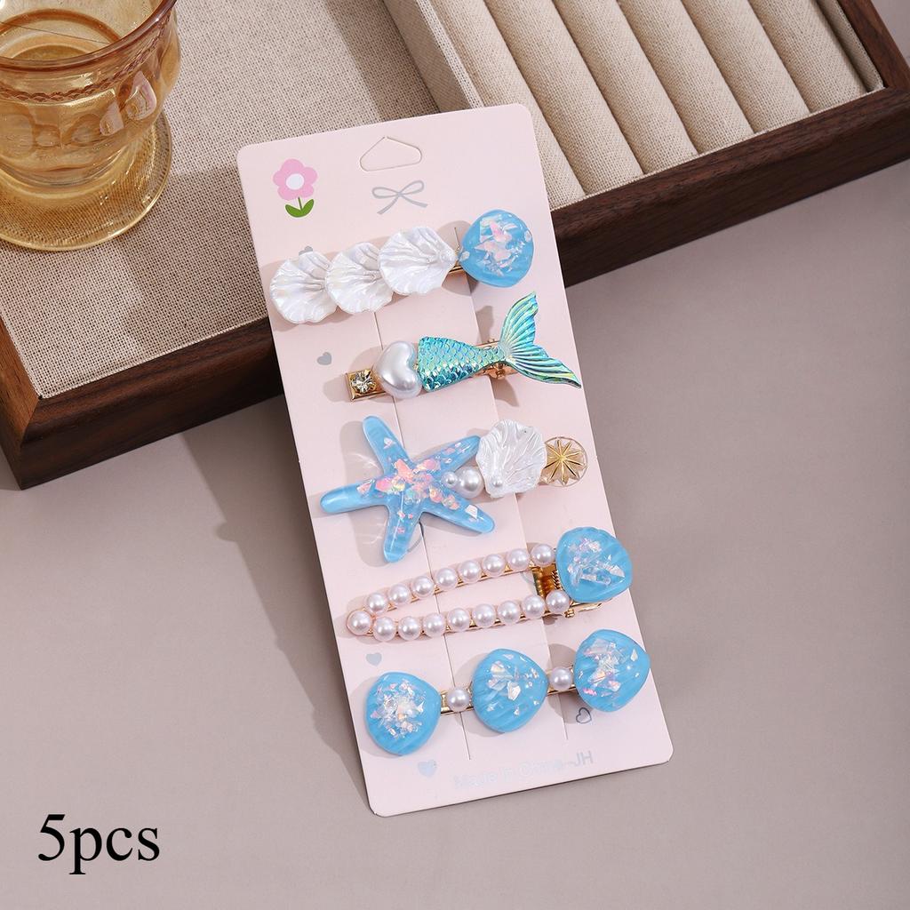 5pcs Shell Starfish Hair Clips Ocean Series Mermaid Hairpins Women Summer Beach Bang Clip Princess Barrette Hair Accessories