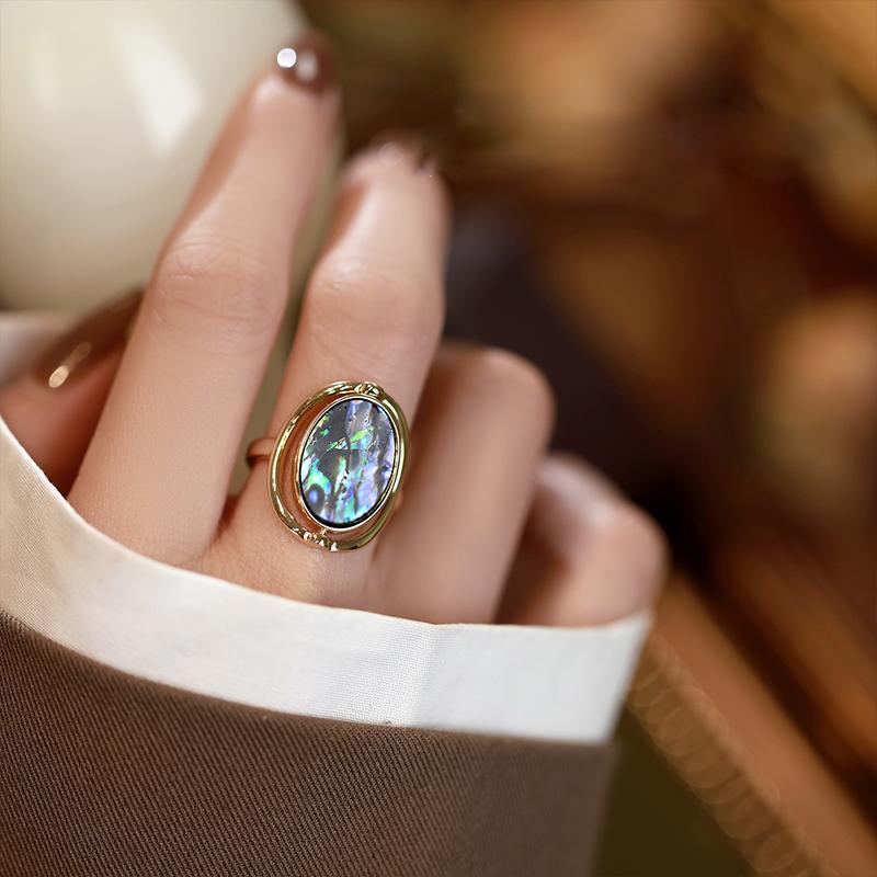 French Colored Shell Double-sided Flip Opening Adjustable Gold Rings Trendy Jewelry For Women's Fashion Finger Accessories