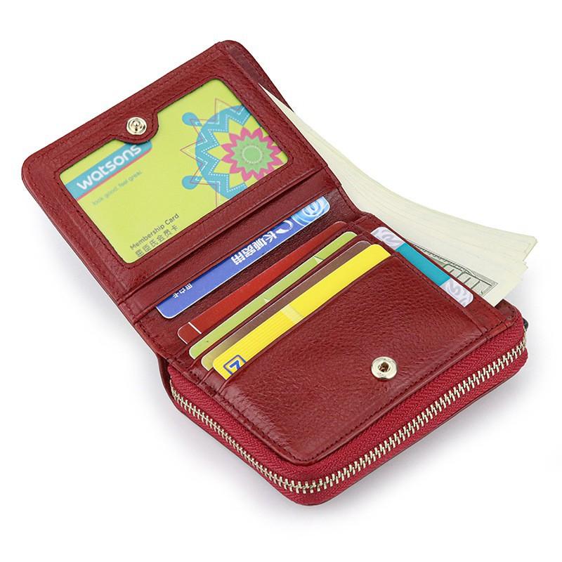 Full-leather China Style Short Wallet Women's Card Bag Multifunctional Organ Page ID Cowhide Folded Change Folder