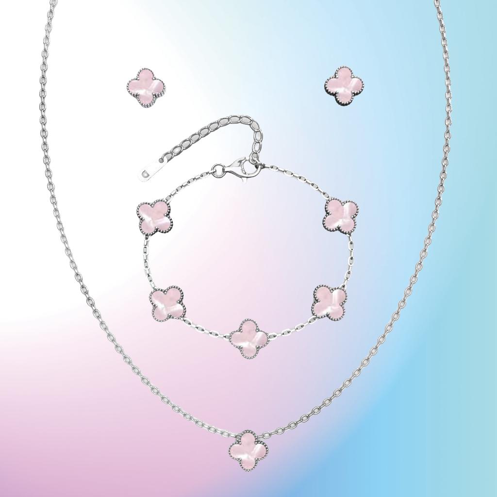 

3 шт. универсальный комплект из нержавеющей стали с клевером, женский комплект ожерелья, браслета для ушей, персонализированных аксессуаров necklace+Bracelet+Earring