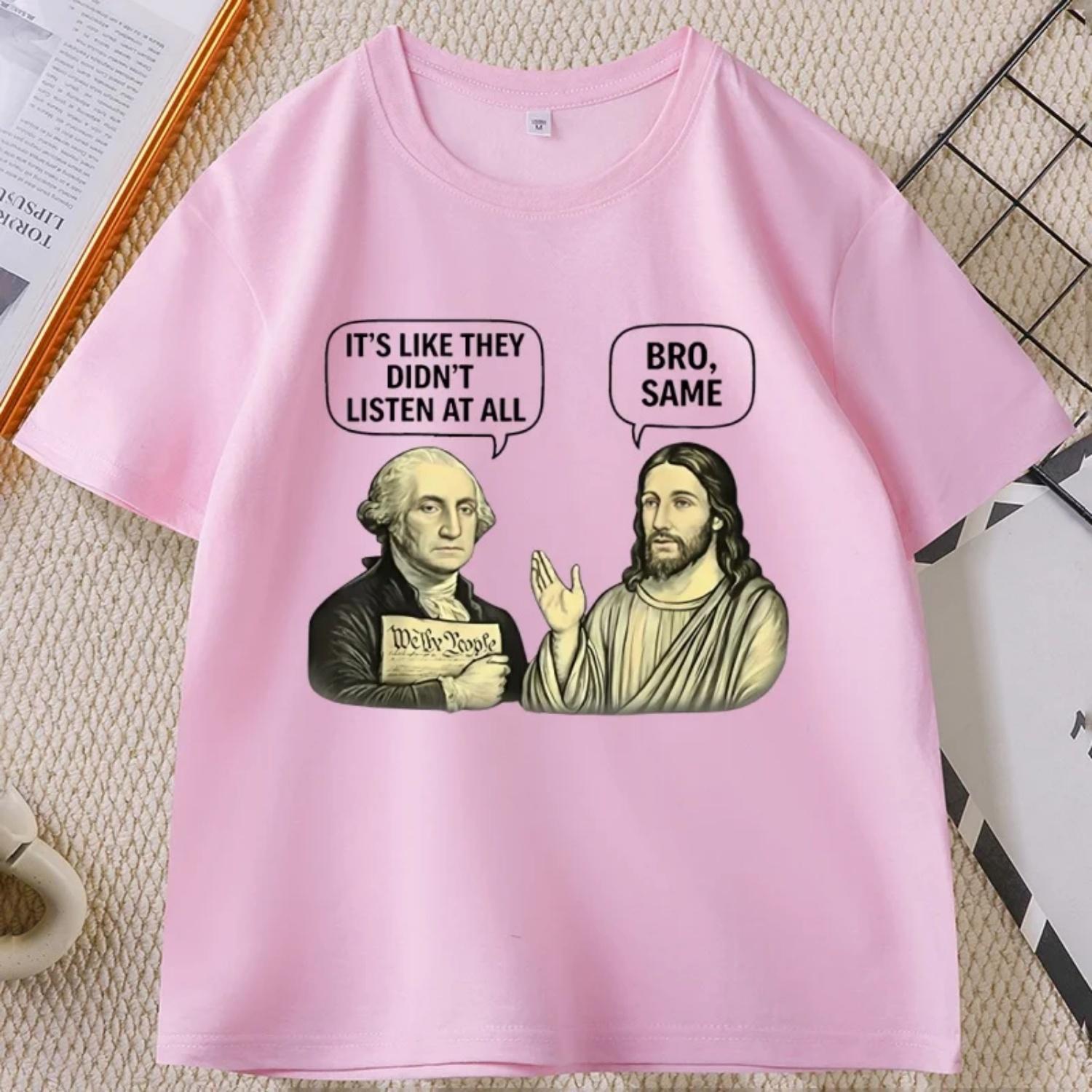 

George and Jesus Funny Meme T-Shirt Jesus Christian Religious Tee Casual Cotton Short Sleeve Round Neck Tshirts Unisex Clothes S чёрный