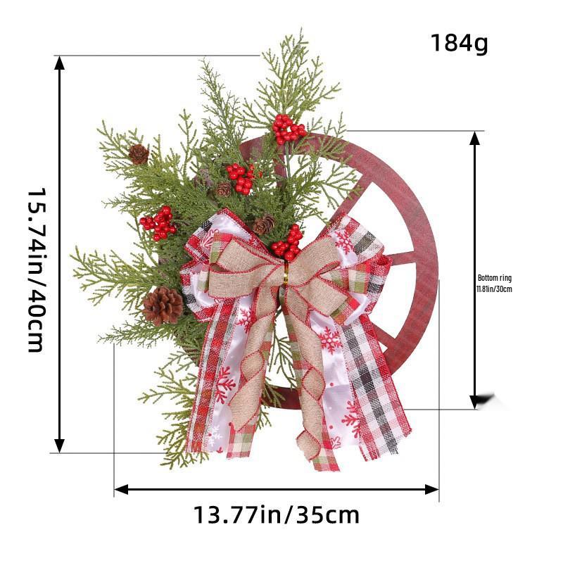 Xunming Christmas Door Hanger: Wooden Roulette Wheel Wreath with Pine Cones