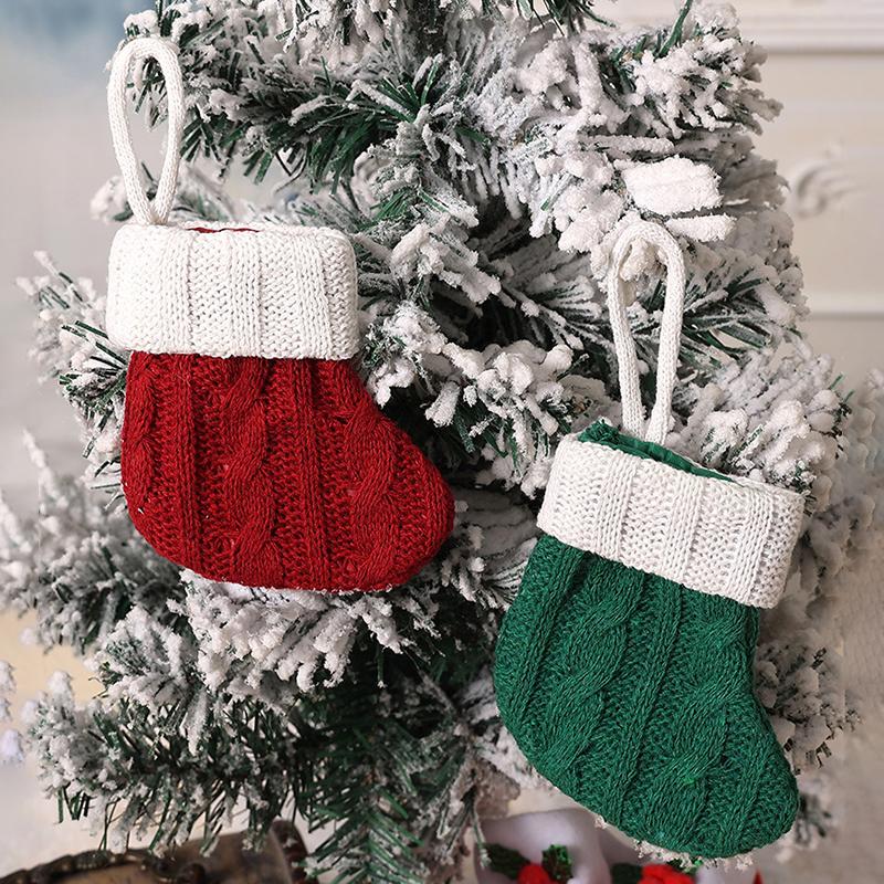 Cartoon Striped Knitted Fabric Christmas Socks Knife And Fork Cover Christmas Party Hanging Decorations Christmas Socks Gift Bag
