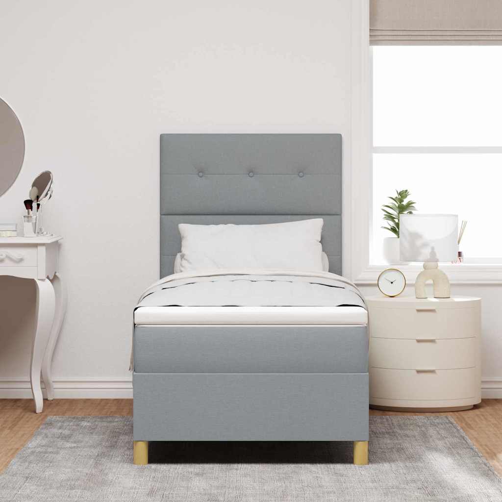 Box Spring Bed with Headboard Light Grey 100 x 200 cm Fabric