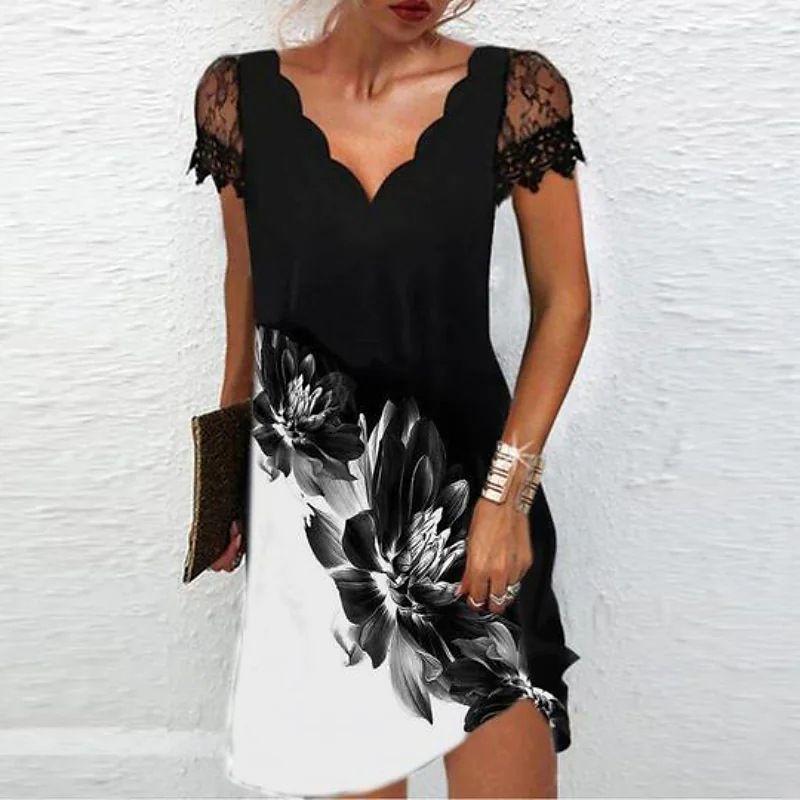 Women's Fashion Wave Positioning Print Short Sleeve Dress