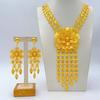 UAE Copper Alloy 24K Gold Necklace Flower Grid Women's Set Jewelry