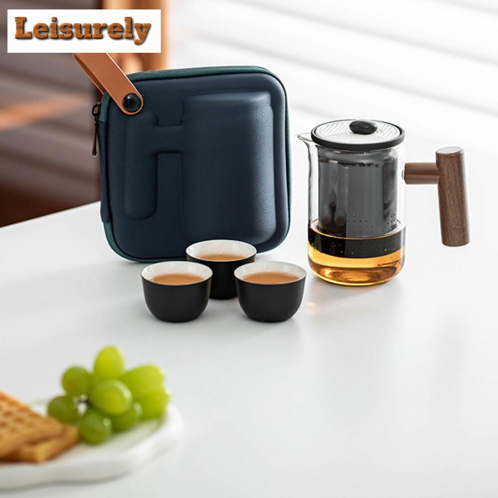 Zen Balck Side Handle Pot Portable Travel Tea Set Kit Antique 1 Pot 3 Cups Tea Maker Travel Tea Set Stock Bags Accessories Craft