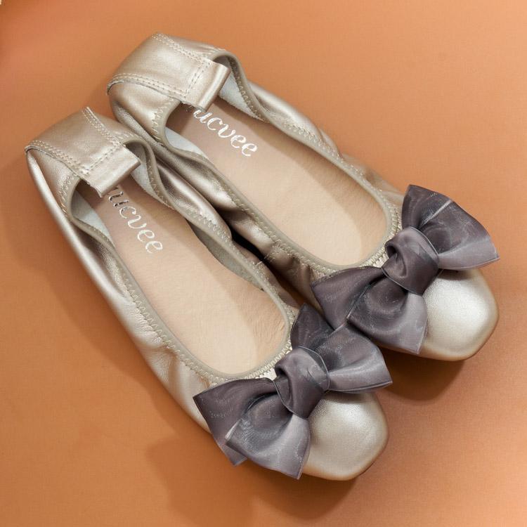 2024 Summer Genuine Leather Bowknot Ballerina Women's Flat Round Toe Comfort Slip-On Ladies Loafers Leather Single Mules Shoes