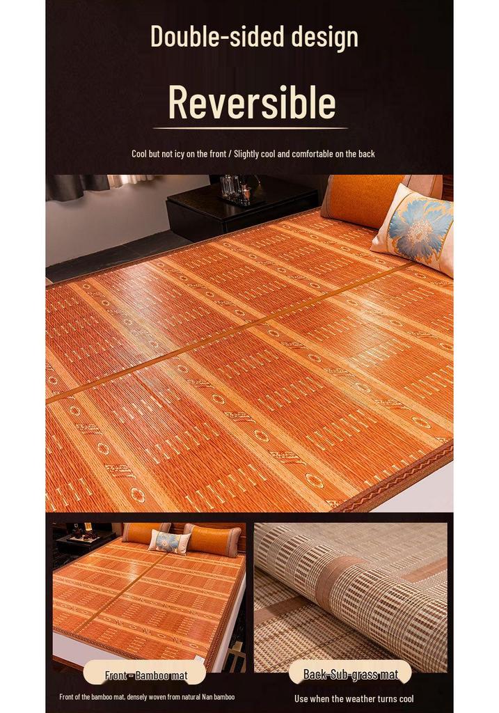 Dubbelzijdige Bamboe Koelmat - Opvouwbare Rietmat met Houtnerfprint voor 1.8m Bedden, Perfect voor de Zomer en Studentenkamers