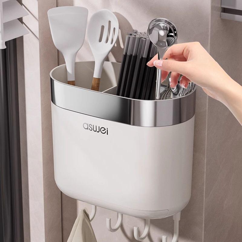 Essstäbchen Aufbewahrungsbox Wandmontiert Zylinder Küche Löffel Aufbewahrungsgestell Schnell Abtropfgitter Haushalt Lochfrei