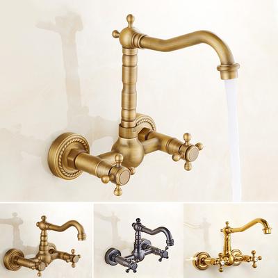 Antike Wandmontierte Waschtischarmaturen Badezimmer Schwarz Doppelgriffe Badewannenarmatur Warm Kalt Wassermischer Wasserhahn torneira do banheiro Gold