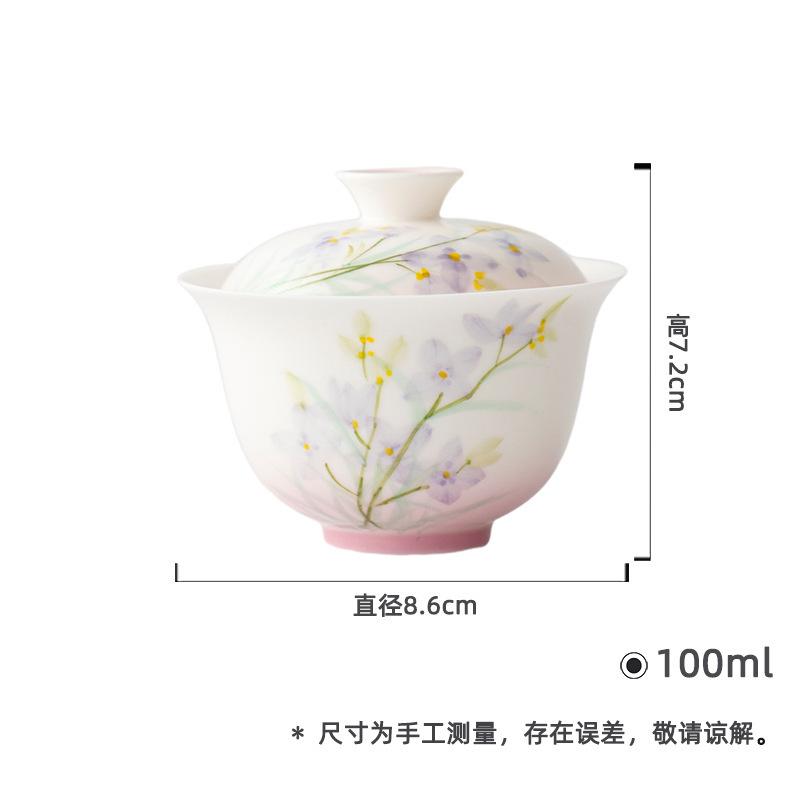 

100ml Jade Mud Hand-painted Flower Gaiwan Zen Tea Tureen Tea Bowl With Lid Kit Tea Maker Cover Bowl Cha Supplies Collection Gift