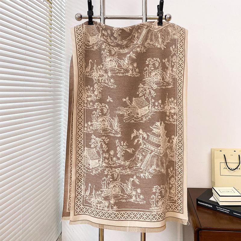 High-End Luxury Imitation Cashmere Warm Scarf Thickened Autumn And Winter Shawl Foulard Bufanda Elegant Flowers