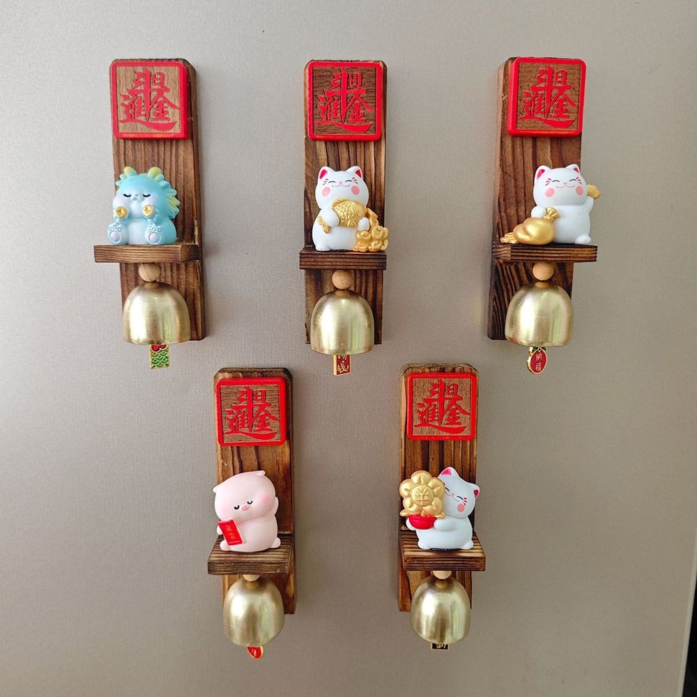 Hanging Decorative Wooden Door Bell Magnetic Delightful Sound Fridge Magnet Japanese Style Door Opening Shopkeepers Bell Fridge
