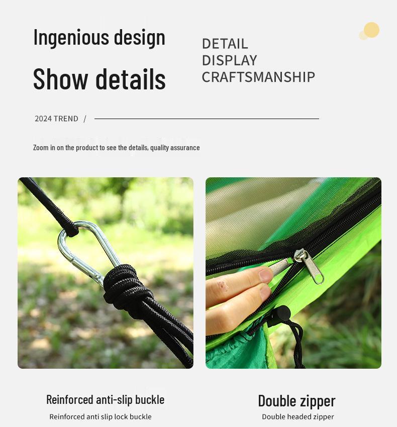 Quick-Open Double Parachute Cloth Hammock with Mosquito Net - Indoor/Outdoor Swing for One Person