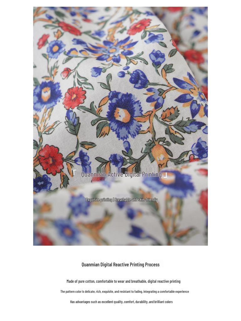 Pastoral Floral Cotton Puff Sleeve Slim Long Dress - Romantic Spring/Summer Women's Wear