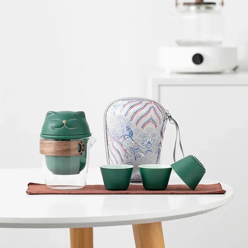 Gift Travel Tea Set Kung Fu Tea Set Fortune Cat Tea Set Ceramic