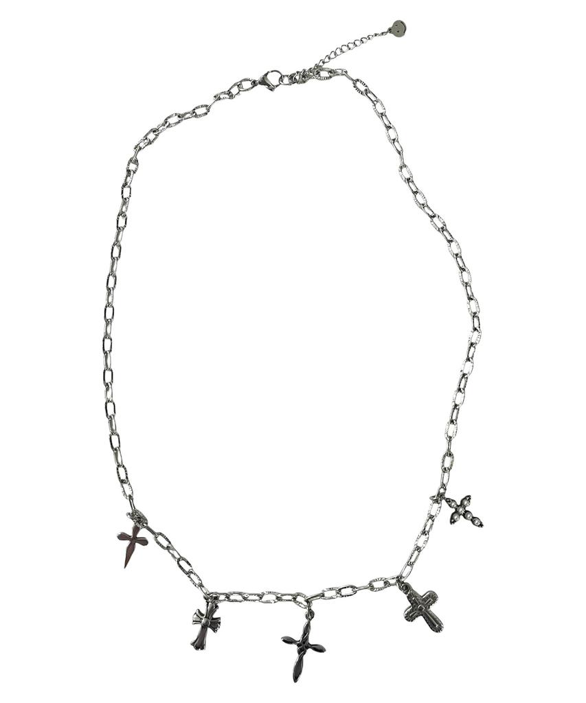 Sk8Er Rock Multi Cross Ovallink Chain Surgical Steel Necklace ((Steel))