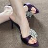 Women's Summer New Outside Wear Fashion Sexy Sandals and Slippers Pointed Toe Rhinestone Strap Open Toe High Heels