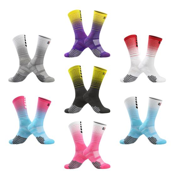 Training Socks Striped Patchwork Achilles Tendon Protection Breathable Non-Slip Towel Bottoms Anti-friction Soccer Socks for Adult