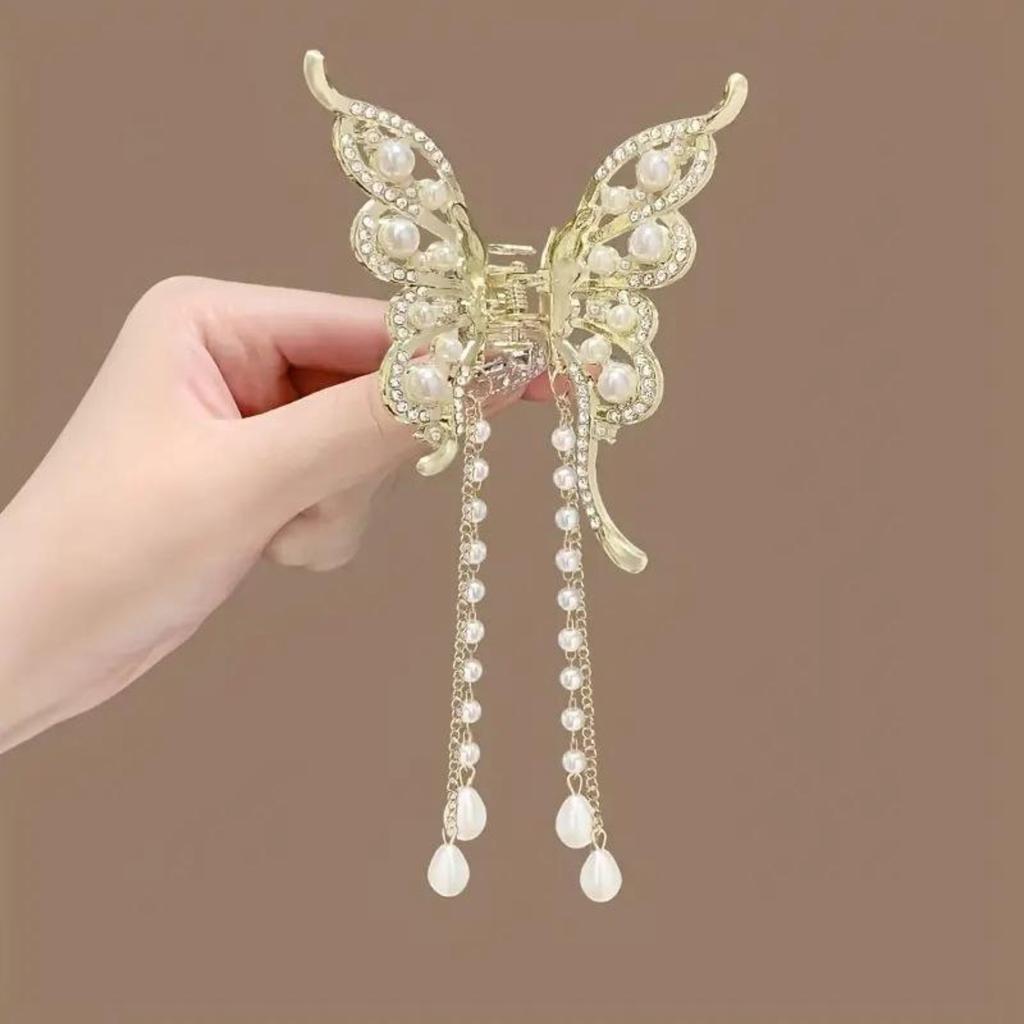 1 Pcs Fashion Exquisite Artificial Pearl Tassel Crystal Butterfly Hair Claws For Women Girls Party Hair Accessories