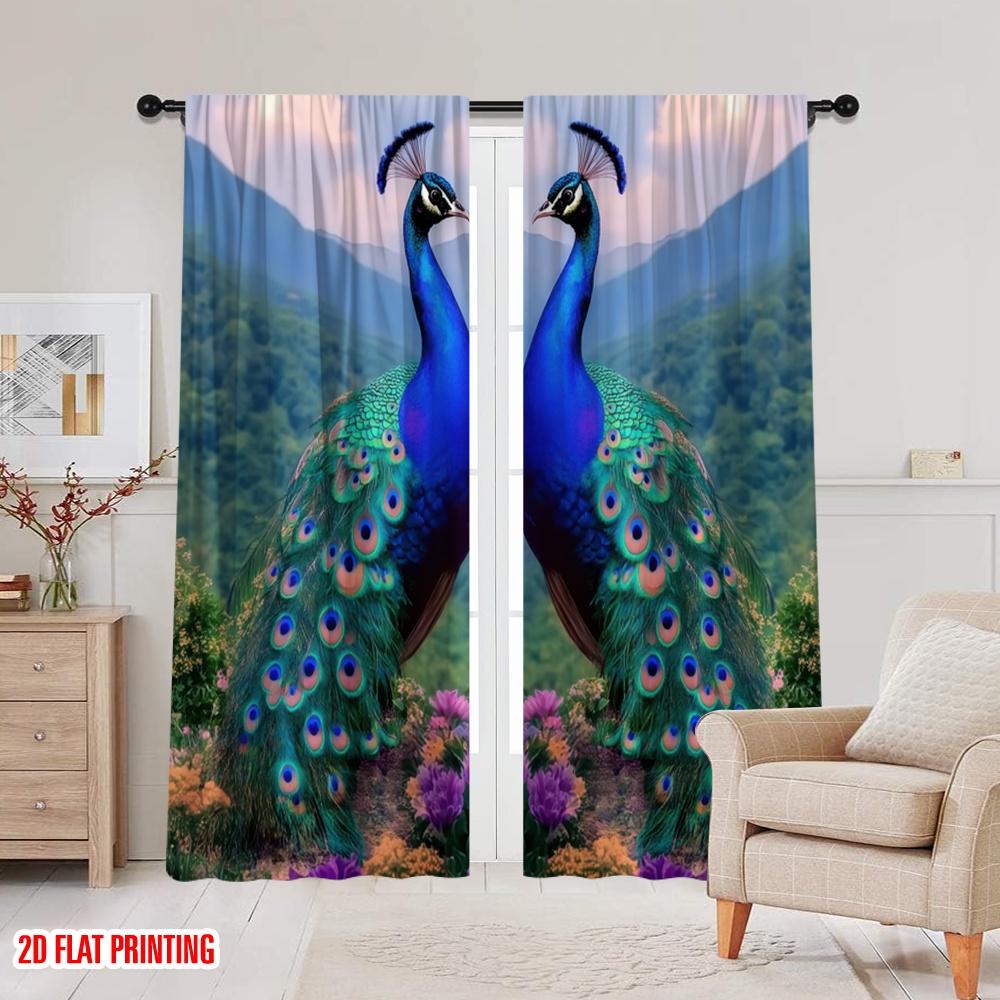 2pcs,2D plane printing Popular Curtain Panels Dueling Peacocks Polyester Easy Install (without rod) Home Decor Perfect for