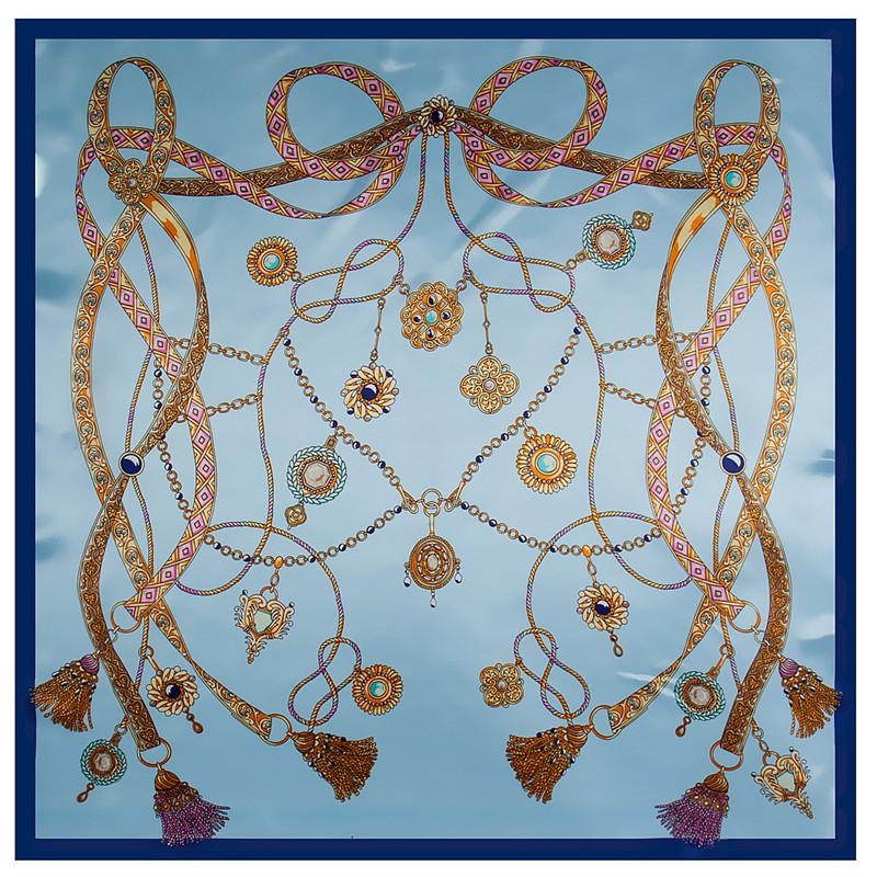Fashion Square Scarf 2024 New Chain Women Silk Scarf Hijab Luxury Brand Shawl Foulard Plaid Scarves Wraps For Ladies