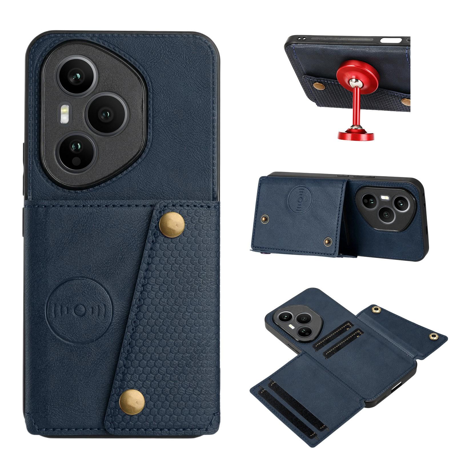 

For Honor 400 Pro 5G (Global) Case with Card Slots Kickstand Leather+TPU Phone Cover Blue