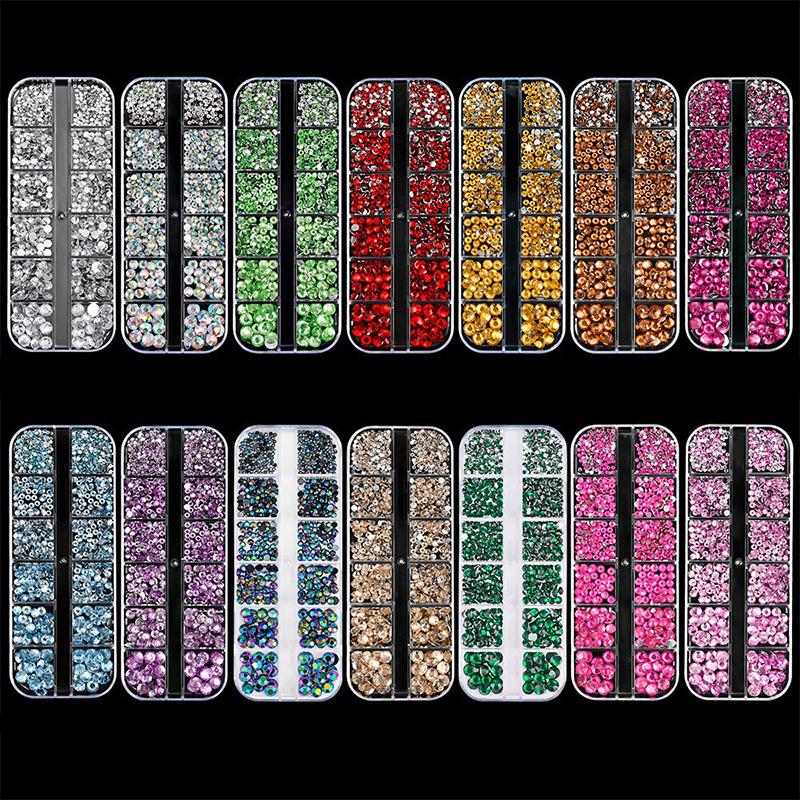 Nail Art 12 Grids Colorful Flatback Gems Diy Manicure Decor 3D Nail Diamond For Makeup, Nails, And Crafts