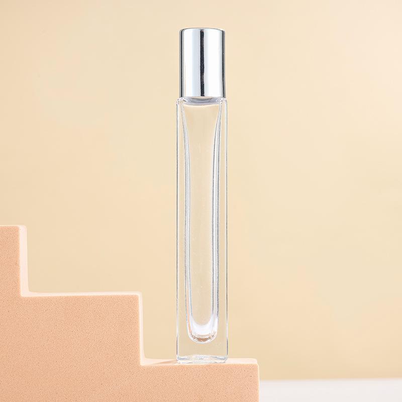 10 ml dicke, klare Glasparfümflasche, quadratisch, rund, nachfüllbar, Parfümspray-Zerstäuberflasche mit schwarz-gold-silbernem Deckel