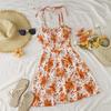 French Floral Gradient Spaghetti Strap Dress - Elastic Waist, Summer Vacation Style