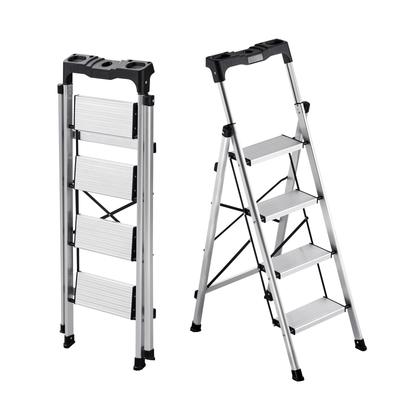 4 Step Ladder, Folding Step Stool with Wide Anti-Slip Pedal and Comfort Handgrip, 150 Kg Capacity Portable Aluminum Stepladder