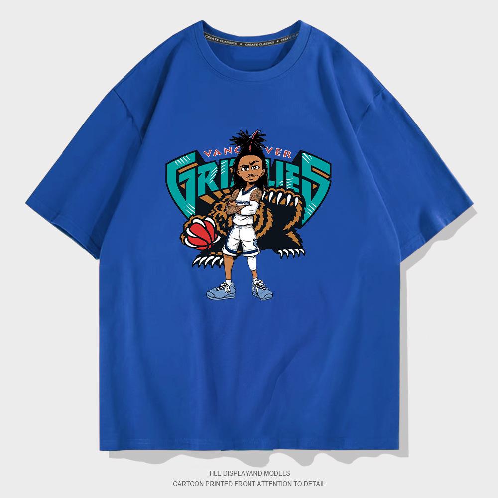 Grizzlies Morant cartoon short-sleeved T-shirt men's and women's trendy basketball sports loose half-sleeved training clothes