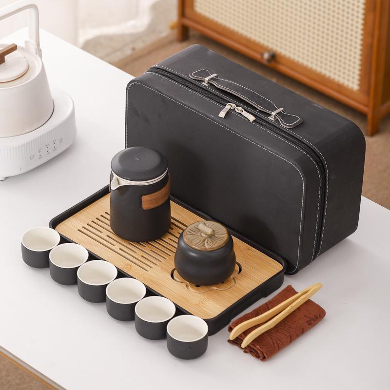 Compact Ceramic Travel Tea Set: 1 Teapot + 6 Cups for Camping or Business Gifts