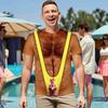 Chest Hair Toupee T-Shirt, Men Funny Muscle Shirt with False Chest Hair, Six Pack Ugly Muscle Tee, Loose Fit Shirt for Bachelor Party Carnivals