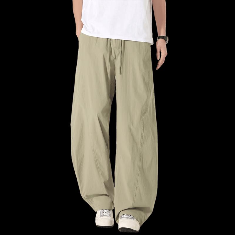 izzueit Men's Summer Ice Silk Quick-Dry Curved-Leg Straight Pants