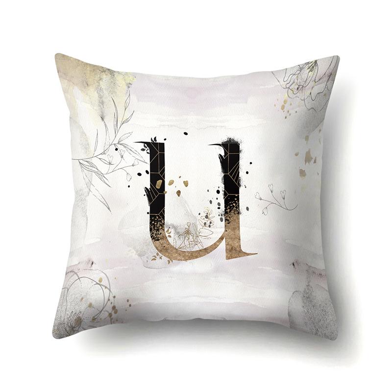 Polyester Pillow Case Car Ink and Ancient Style Home 26 English Letters Printed Sofa Pillow Case