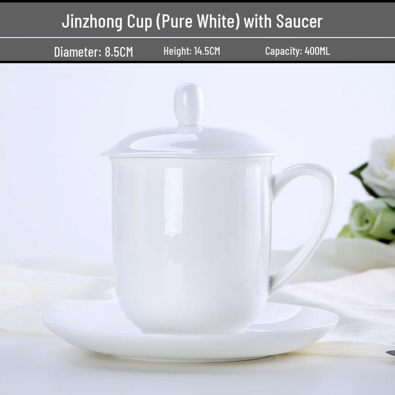 Gold Painted Jingdezhen Ceramic Cup with Lid - High Temp Bone China Tea Cup for Business Meetings and Home