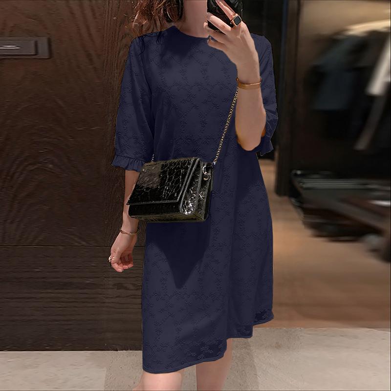 ZANZEA Damen Lässig Rundhals Sommer Halbarm Patchwork Kleid