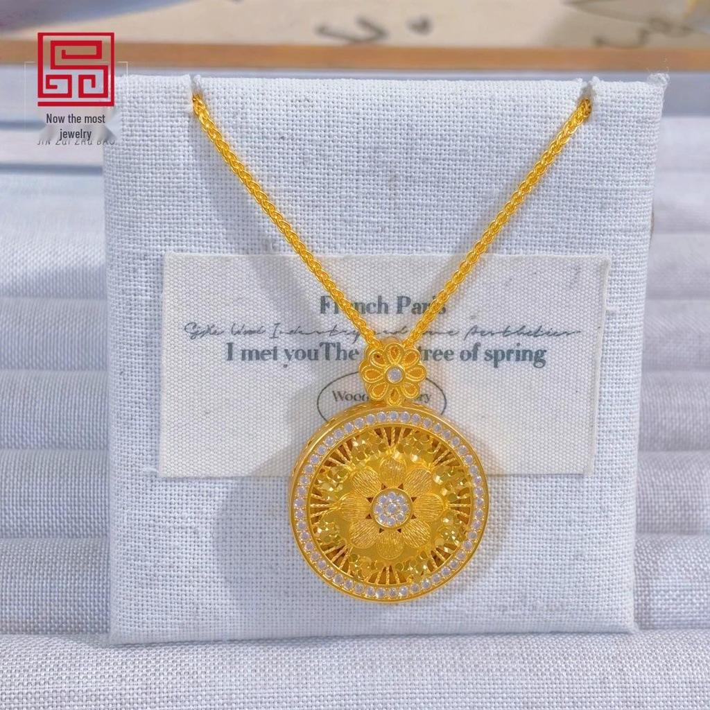 New Chinese Style Rhinestone Inlaid Moon Compass Pendant with Double-Layer Braided Rope for Autumn/Winter Sweaters