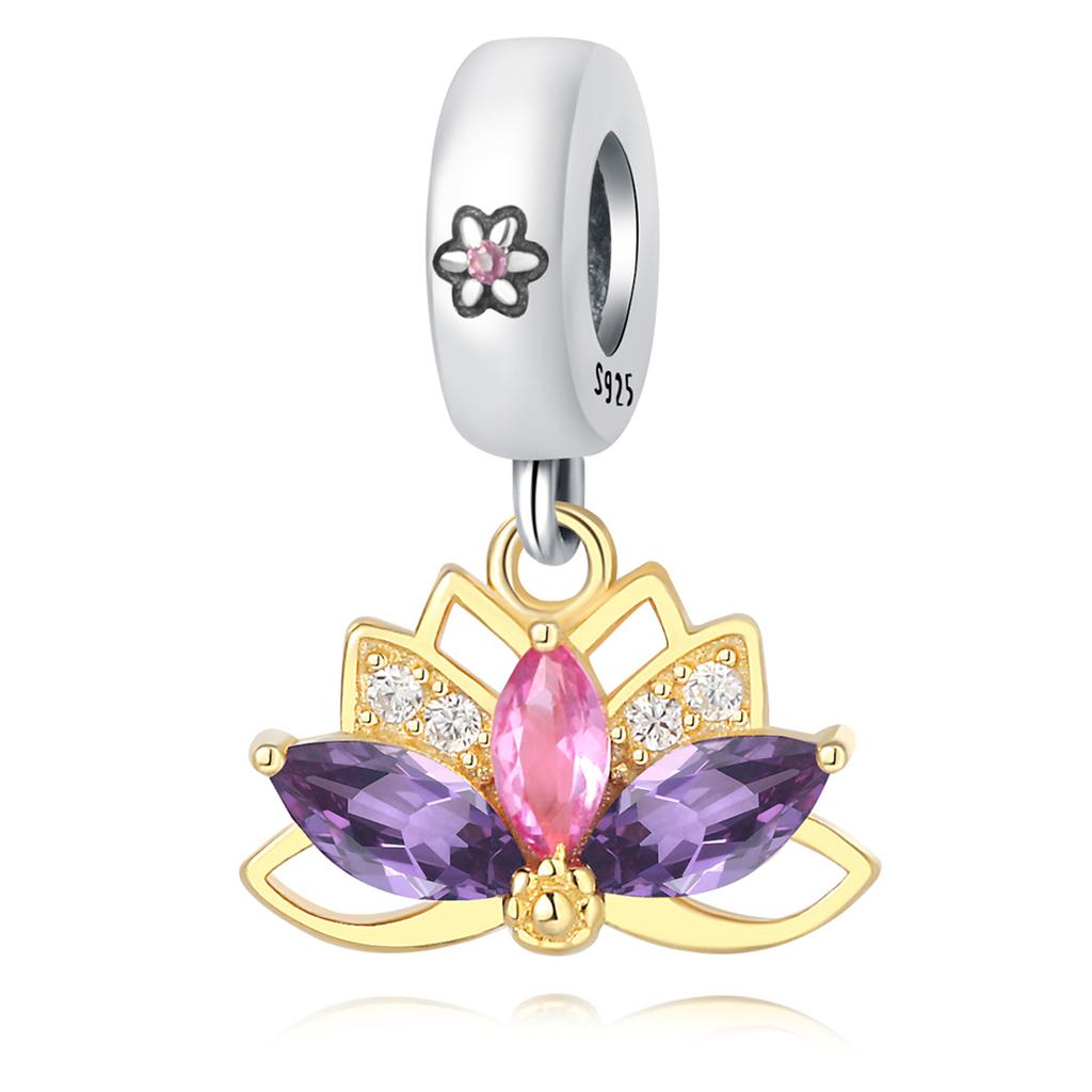 Copper Purple Iris Flower Pendants Bracelet Charms Fit Women Jewelry Party Beads Diy Exquisite Gifts Accessory