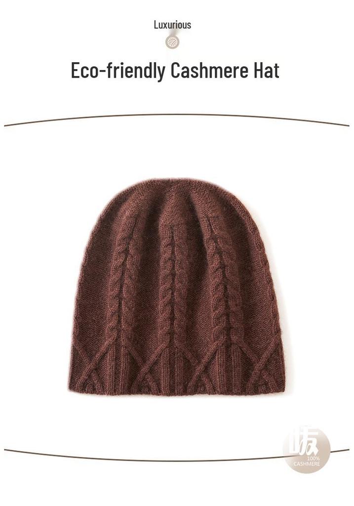 Women's High-End Cashmere Cable Knit Hat - Thickened Warm Fashion for Autumn/Winter 2025